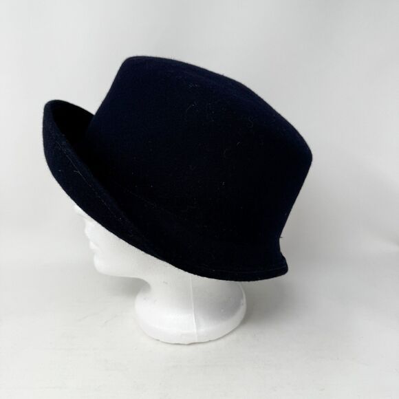 Vintage J. Crew Wool Hat Women’s Fedora Navy Blue One Size Minimalist 90s Y2K - Picture 3 of 6